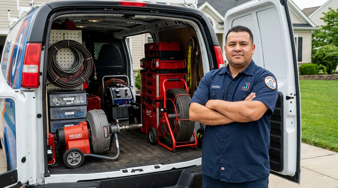 Professional drain cleaning equipment and Johns Plumbing LLC plumber in Greenwood Lake
