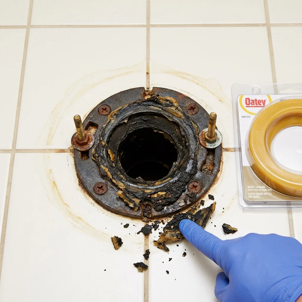 Failed wax ring showing water seepage at the base of a toilet in a Greenwood Lake, NY home