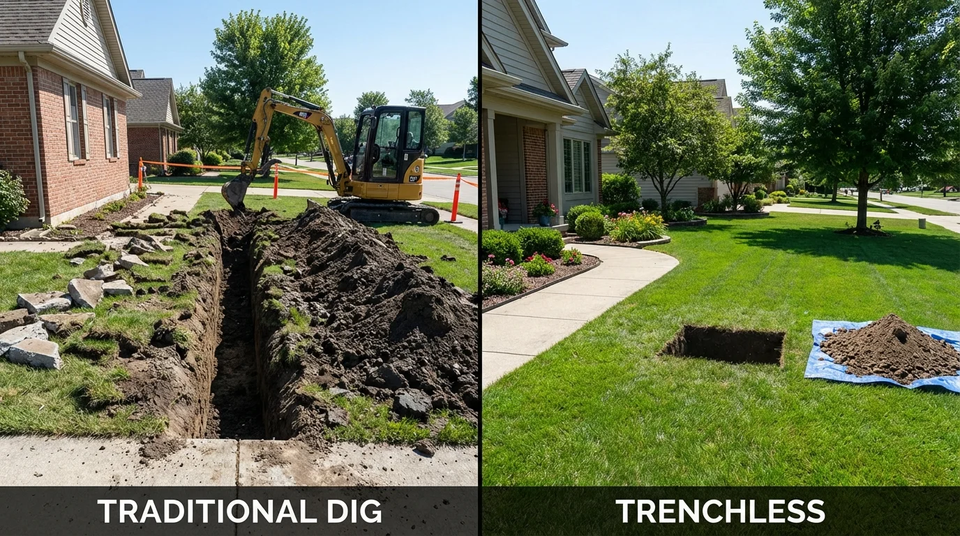 Trenchless sewer repair with minimal yard damage versus traditional excavation in Greenwood Lake, NY